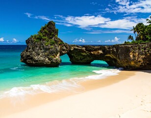 Naklejka premium Tropical beach paradise with arch rock