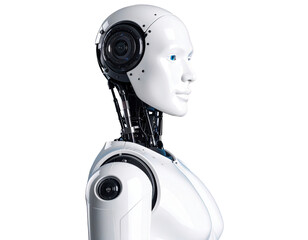 Futuristic Humanoid Robot in Profile View on Blue Background for Technology and AI Concept