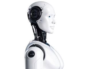 Futuristic Humanoid Robot in Profile View on Blue Background for Technology and AI Concept