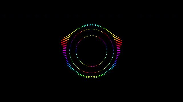 Abstract circular animation of colorful sound wave circle equalizer. Animation. Audio spectrum simulation for music, computer calculating, futuristic, ads, animation.
