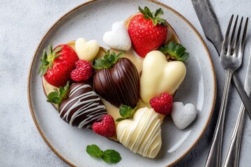 Heart-Shaped Dessert Platter with Fresh Fruit and Chocolate Treats