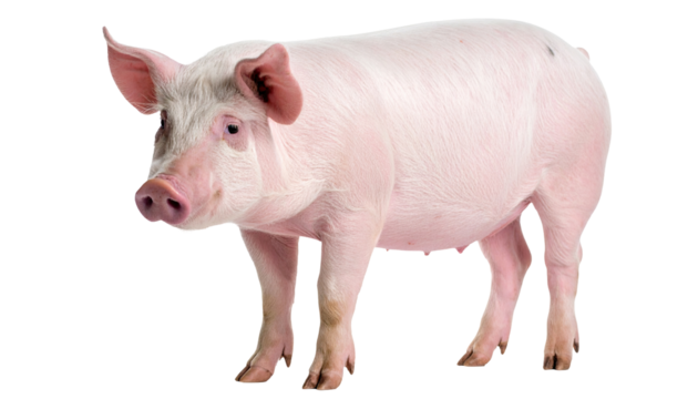 Cute Pink Piglet Standing Isolated on White Background, Full Body Side View