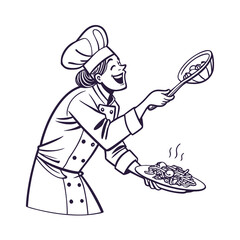 Naklejka premium Smiling Cook with Spoon and Plate