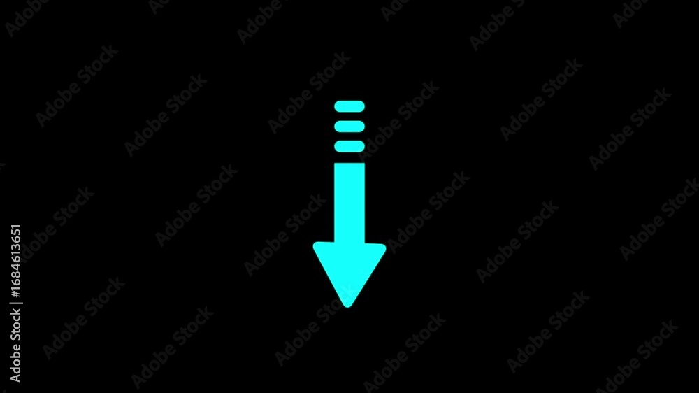 Poster down arrow icon animation. up to down rendering concept. cyan color arrow symbol icon. traffic direc