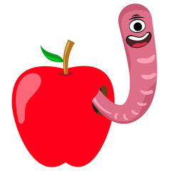 Cartoon Worm Coming Out of an Apple