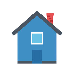 Vector illustration of a simple blue house with a red chimney. Flat design residential building icon for real estate or home concepts