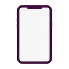 Stylized vector illustration of a mobile phone with a purple case and an empty white screen. Digital device mockup for application or web design