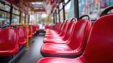 Tour Bus Seats. Red Urban Transportation Seats for City Tour Travelers