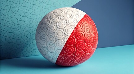 a large egg with intricate swirls divided into red white sections