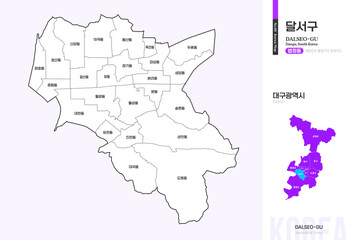 Obraz premium 대구광역시 달서구 행정구역 윤곽선 지도