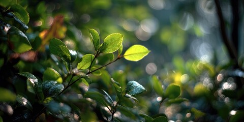 Lush green leaves bathed in sunlight