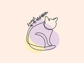 Minimalist Line Art Cat Illustration on Pastel Background