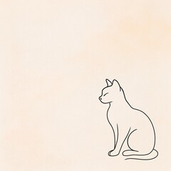 Minimalist Line Art Cat Illustration on Pastel Background