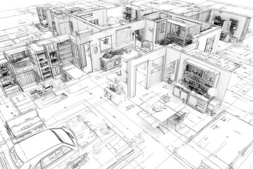 Detailed architectural blueprint of an interior design.