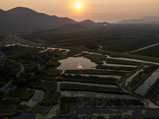  Aerial view of the Neretva delta valley river near Ploce, South Dalmatia, Croatia. 