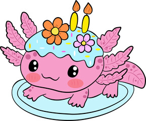 Pink axolotl cake Happy birthday
