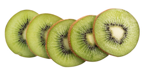 slice of kiwi fruit on white background. shot with high angle view