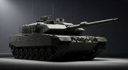 Leopard 2 main battle tank in a studio setting with dark background