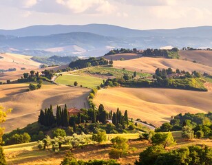 Obraz premium Rolling hills, sun-drenched landscape