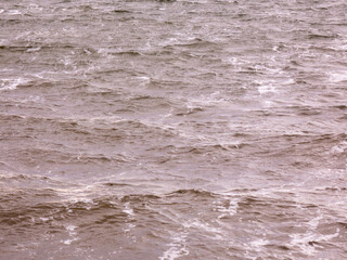 Waves and foam during a windy day on the lake 