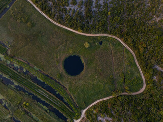  Aerial view of the Neretva delta valley river near Ploce, South Dalmatia, Croatia. 