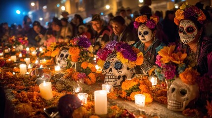 Obraz premium Vibrant Day of the Dead Celebration: A Festive Tribute to Ancestors