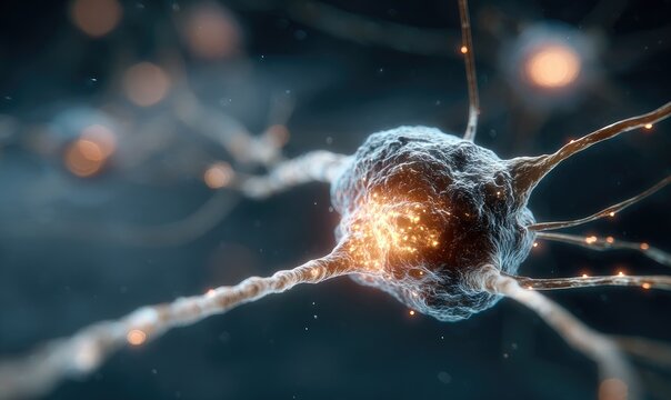 Neural network, glowing node - Powered by Adobe