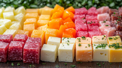 Colorful Cubed Cheese and Meat Platter