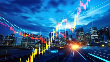 Cityscape financial data visualization - Powered by Adobe