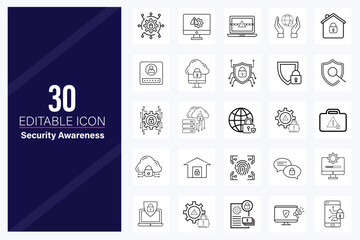 Security Awareness Icon Set | Cyber Safety, Data Protection, and Online Privacy Vector Icons-security awareness icon, cyber security awareness, online safety icon, data protection awareness.