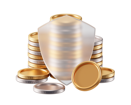 3D Financial Insurance Protection Isolated on Png Transparent Background with Shield Security for Business and Finance