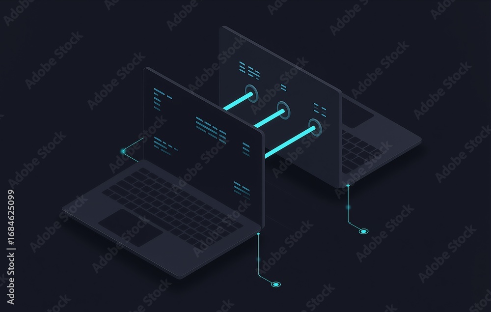 Fototapete concept of data transfer, peer-to-peer connection, or blockchain technology. isometric illustration 
