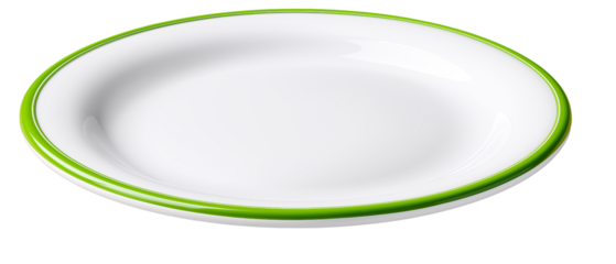 Empty Ceramic Plate with Green Trim: A pristine ceramic plate, encircled by a vibrant green trim, stands as a symbol of culinary potential.