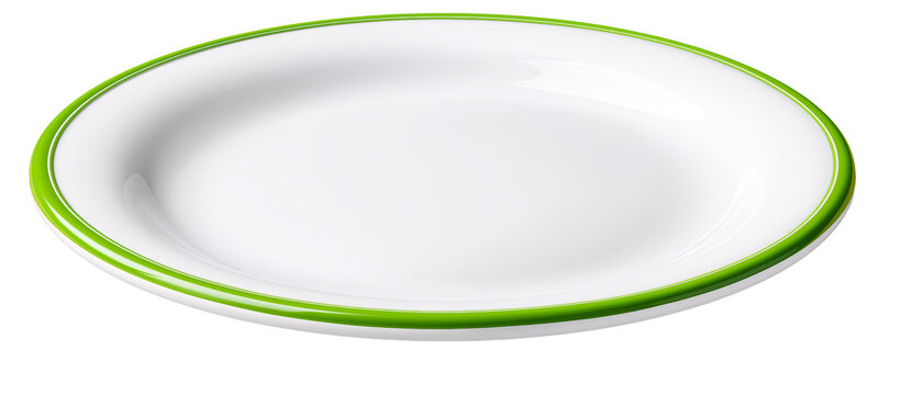 Empty Ceramic Plate with Green Trim: A pristine ceramic plate, encircled by a vibrant green trim, stands as a symbol of culinary potential.