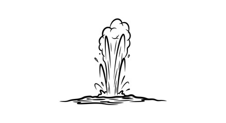 geyser eruption, water splash, hot spring, nature, volcanic activity, handdrawn illustration, black and white, simple drawing, art, cartoon style, geothermal energy, power of nature