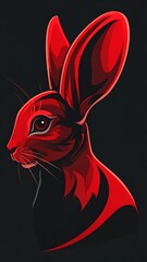 A vibrant, stylized illustration of a rabbit's head, bold red hues against a dark background, conveying a sense of intensity and drama.
