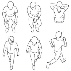 Sitting, walking, running people vector silhouette
