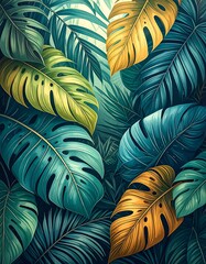 Tropical Lush Leaves Background.