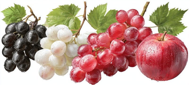 Fresh grapes and an apple, various colors - Powered by Adobe
