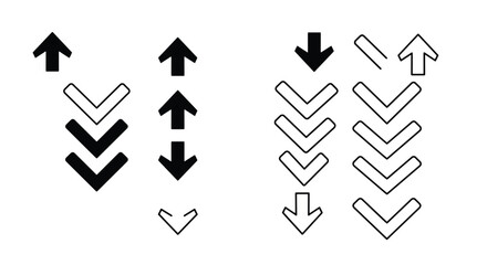 Arrows pointing up and down in a graphic design, some filled and some outlined.