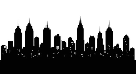 majestic cityscape silhouette urban skyline, buildings, night city