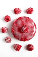 Top view on Raspberry Ice. Refreshing Summer Treat on White Background. Freshness and coolness.