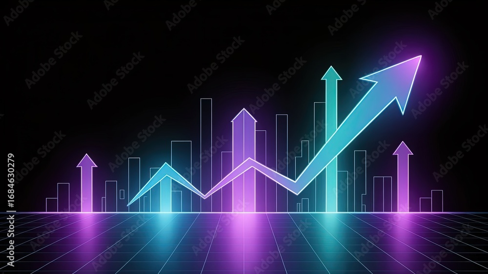 Poster digital ascent: a captivating digital illustration presents a dynamic graph ascending with vibrant n