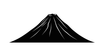 majestic volcano peak, black silhouette, nature icon, volcanic mountain illustration, dramatic landscape graphic