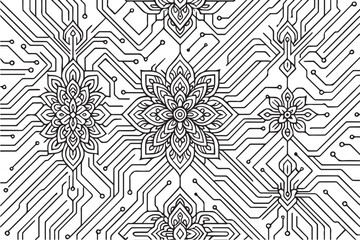 Circuitry Mandala Fusion Tech-Inspired Ornamental Artwork