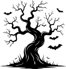 Spooky haunted tree silhouette Vector illustration