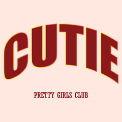 Vintage ribbon pink bow tie drawing illustration print with college varsity typography girly cute slogan for graphic tee t shirt or poster sticker - Vector