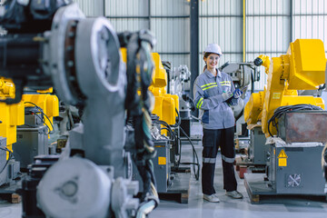professional people workers working in modern technology robotic industry automation manufacturing.
