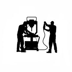 Silhouette of a worker operating a cnc machine with a cutting tool