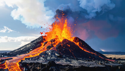 Majestic volcano eruption model with ample copy space for text capturing the power of nature and earth's forces